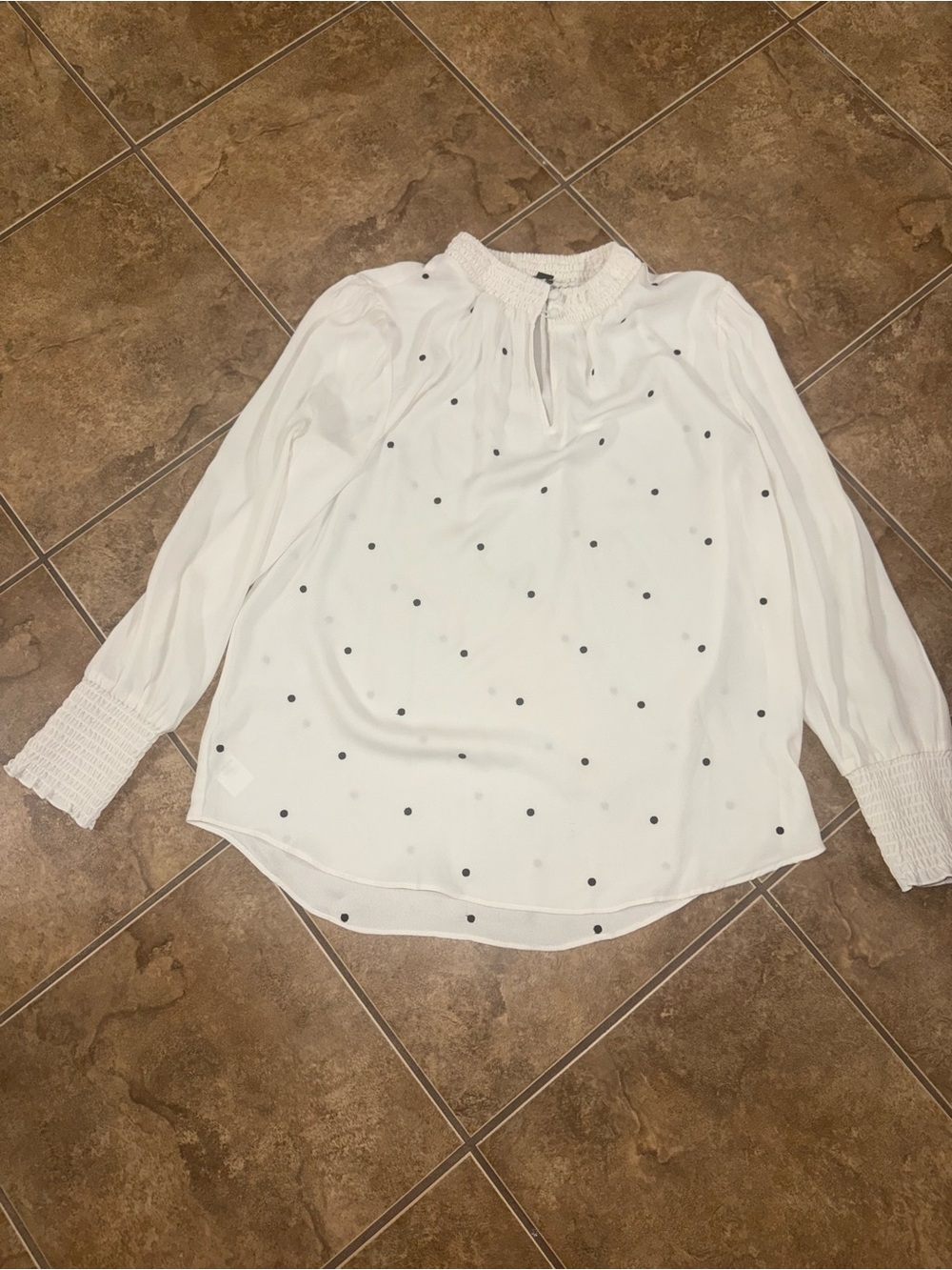 Ann Taylor White Polka Dot Long Sleeve Blouse